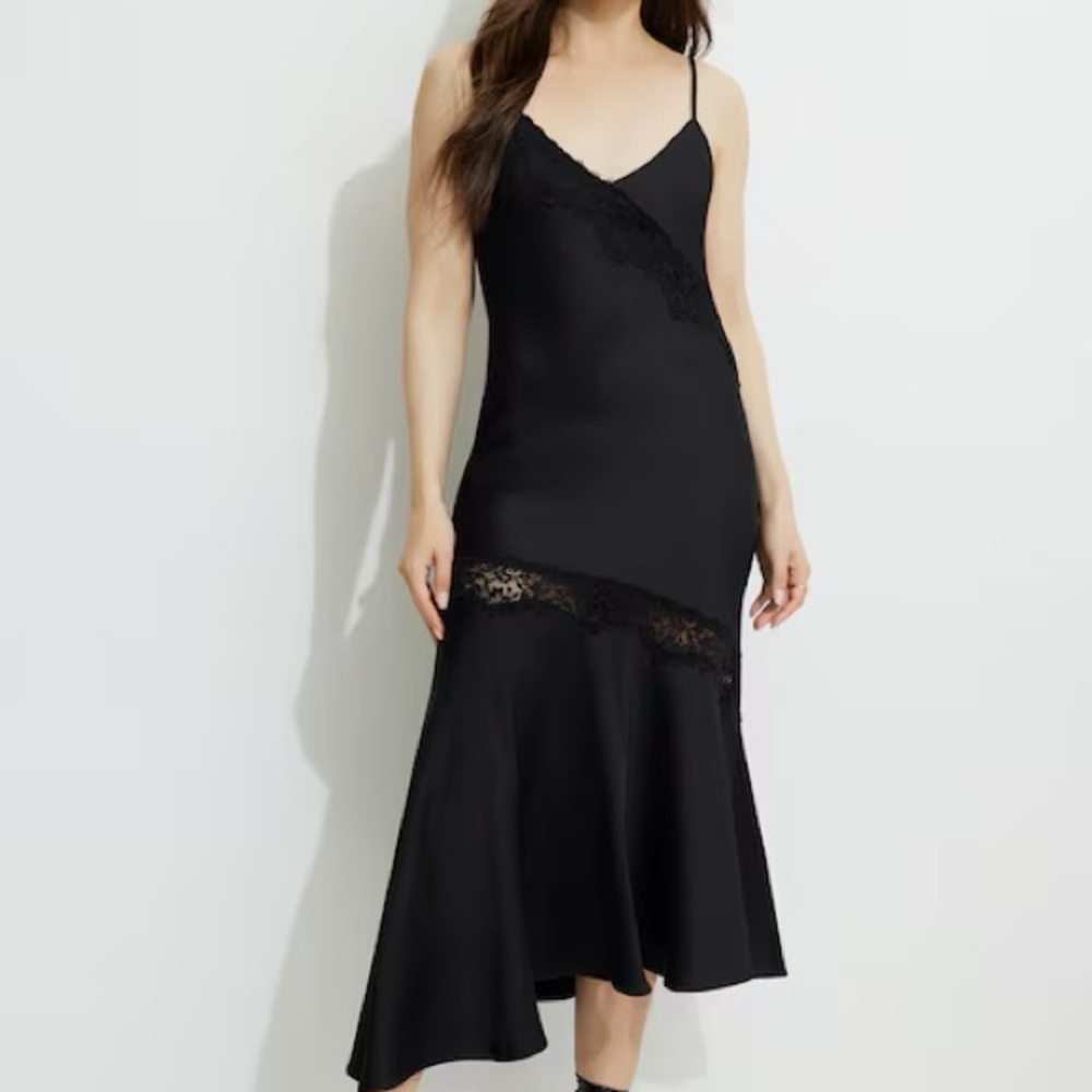 NWT Dynamite Black Lace-Trim Slip Midi Dress